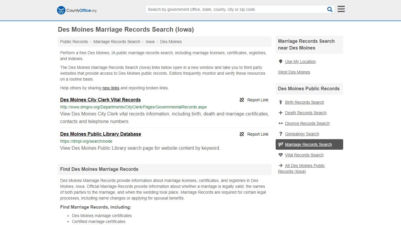 Des Moines Marriage Records Search (Iowa) - County Office